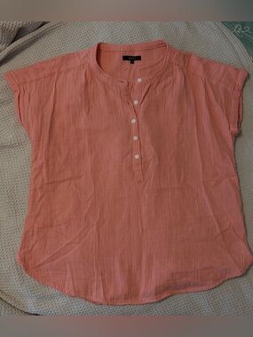 Quince Coral Short-Sleeve Button Henley Top